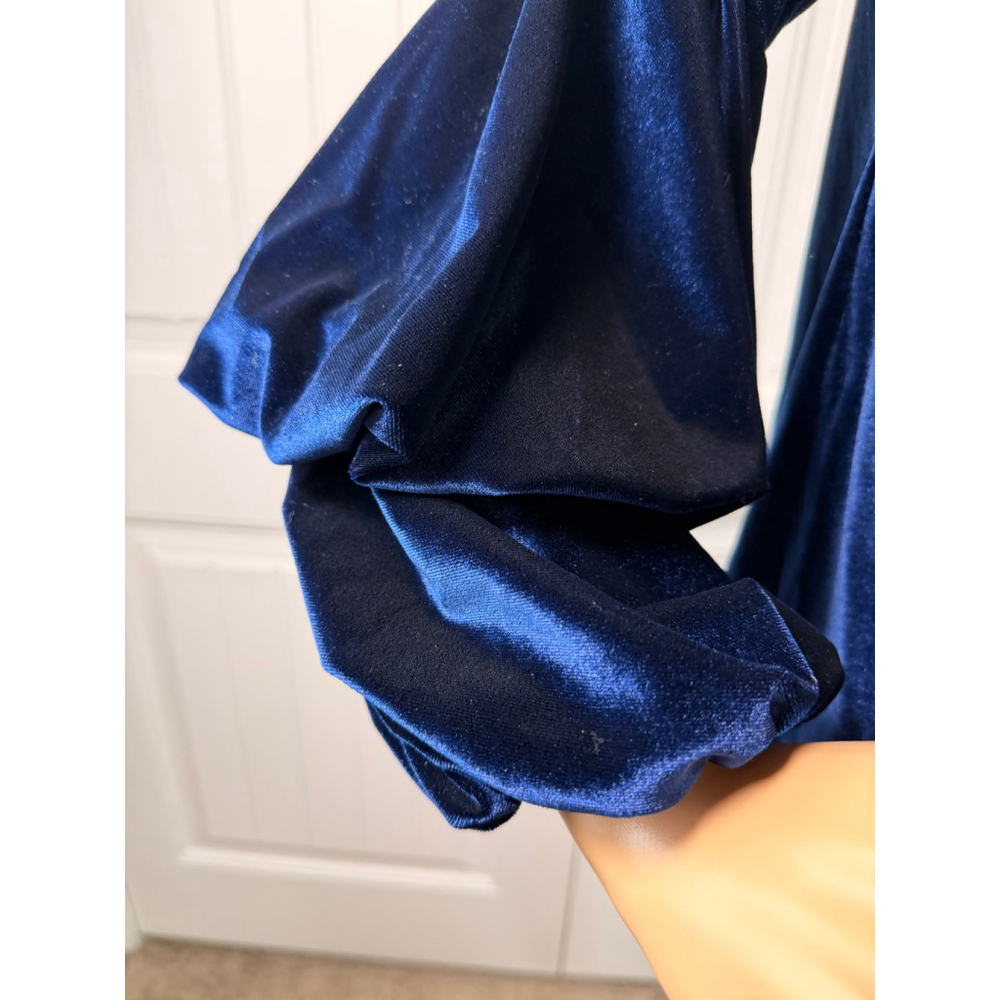Women's Petersyn Blue Velvet Off-Shoulder Blouse Sz S Romantic Luxe Holiday Glam - Picture 4 of 13